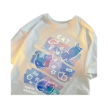Imagem de Camiseta Feminina De Verão Respirável Com Estampa Divertida De Gato Es