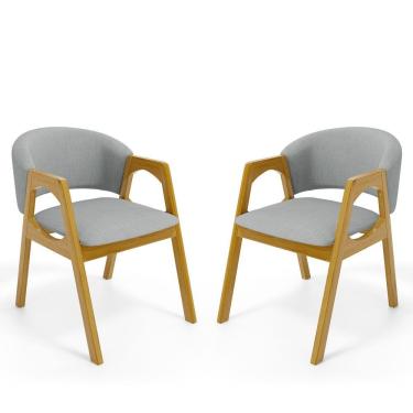 Imagem de Kit Com 2 Cadeiras Agatha Madeira Maciça Estofada Para Mesa De Jantar Linho Cinza 407