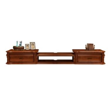 Imagem de Console de mídia moderno montado na parede, console de TV, console de mídia, centro de entretenimento contemporâneo flutuante com gavetas e prateleira de armazenamento aberta, para sala de estar e