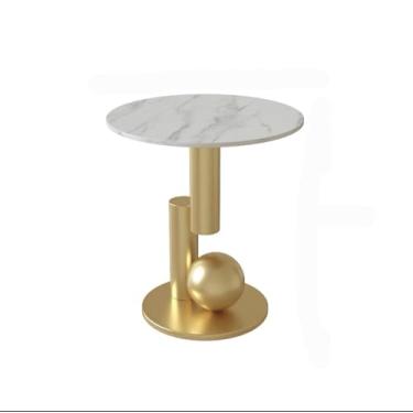 Imagem de Mesa de centro pequena moderna redonda de metal para sala de estar quarto mesa de canto para sofá de hotel mesa de cabeceira simples (ouro)