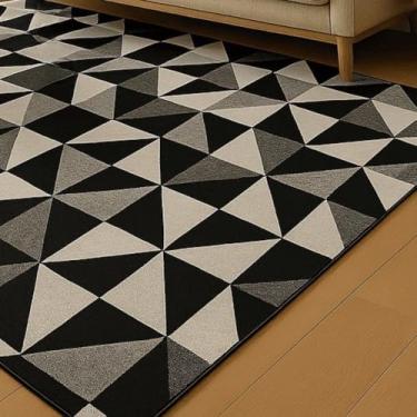 Imagem de Tapete Jacquard Boho Geométrico Antiderrapante para Sala Grande(Geométrico Preto,2.00x1.35)