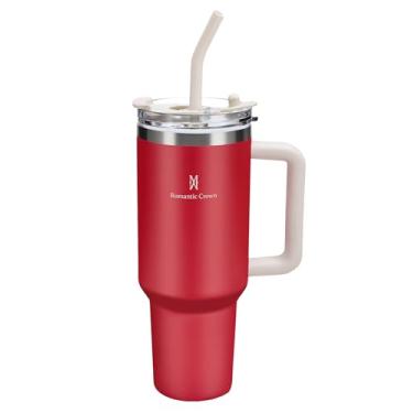 Imagem de Copo Térmico de Viagem 1,18L com Canudo, Tampa e Alça – Garrafa de Aço Inoxidável de Dupla Camada a Vácuo, Manutenção de Temperatura para Café, Água e Chá (Vermelho)