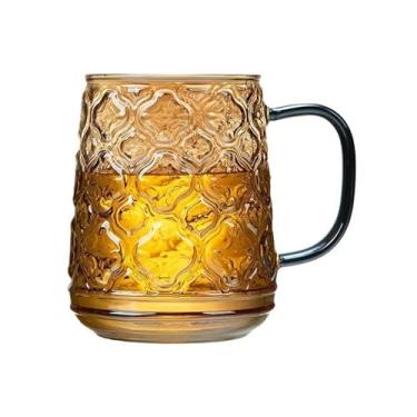 Imagem de Copo vintage com textura de flor de cerejeira com alça colorida, caneca de vidro borossilicato transparente de 479 ml (ouro champanhe)
