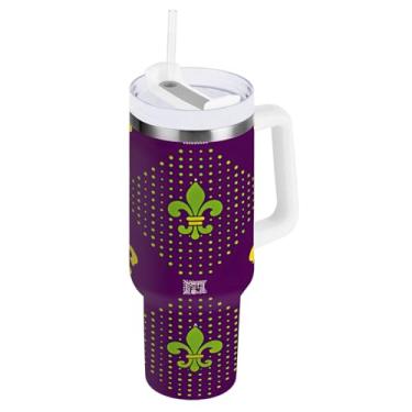 Imagem de Blueangle Copo isolado de carnaval de 850 g com alça e tampa de palha, caneca de viagem reutilizável de aço inoxidável (843)