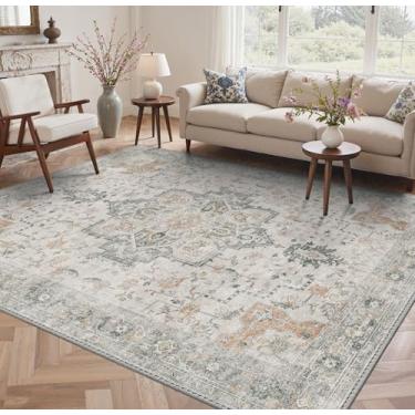 Imagem de GENIMO Tapete antiderrapante para sala de estar, quarto, impermeável, resistente a manchas, à prova de óleo, tapete boho vintage antiderrapante para sala de jantar e decoração de escritório em casa