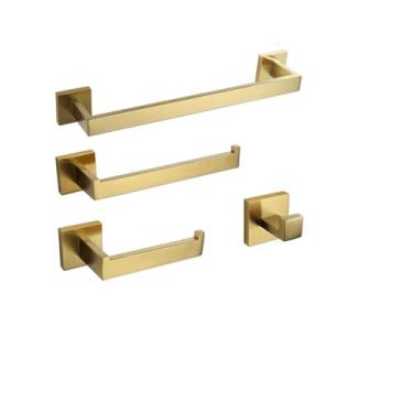 Imagem de Acessórios de banheiro escovados dourados ferragem barra de toalha suporte de papel higiênico toalheiro gancho saboneteira escova de vaso sanitário, conjunto de 4 peças 40