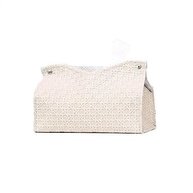 Imagem de Caixa de lenços de couro PU prática para sala de estar, mesa de chá, caixa de lenços de couro PU, cozinha, mesa, porta-guardanapos nórdicos, organizador de caixa de armazenamento doméstico (branco)