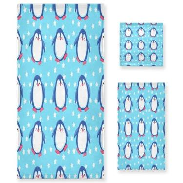 Imagem de xigua Conjunto de toalhas de banheiro com pinguins fofos absorventes macios 3 peças toalha de banho toalha de mão toalhas decorativas para banheiro, academia, hotel, praia, piscina