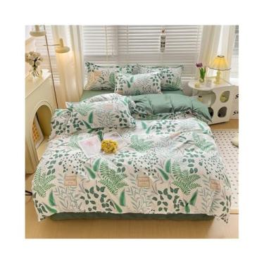 Imagem de x3anggyt5 Conjunto de capa de edredom botânico verde 4 peças conjunto de cama todas as estações com lençol de cama e fronha (150 x 200 cm)
