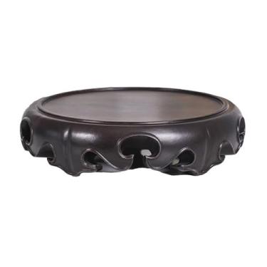 Imagem de KHUTRW3D Base de vaso de ébano redonda Bonsai com visor de pedestal de vaso de grão esculpido (GG)