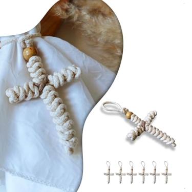 Imagem de Porta Guardanapo Cruz Páscoa Artesanal - Anel de Guardanapo Macramê - Mesa Posta Jantar Feita à Mão Páscoa - 6 Peças