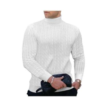 Imagem de Suéter Masculino De Tricô Gola Alta Slim Fit Outono Inverno Quente Mod
