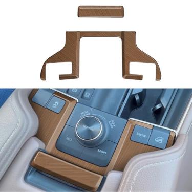 Imagem de Ozukyn Acessórios automotivos de grão de madeira pêssego compatíveis com Toyota Grand Highlander 2024 2025 2026 capa de botão de liberação de caixa de apoio de braço 2 peças
