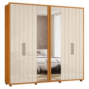 Imagem de Guarda Roupa Casal Miro 6 Portas Com Espelho 250 cm Cinamomo Off White Madetec