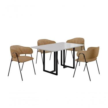 Imagem de Conjunto Siena Com 4 Cadeiras E Base Goiás Bm Tubulares Off White-linho 306