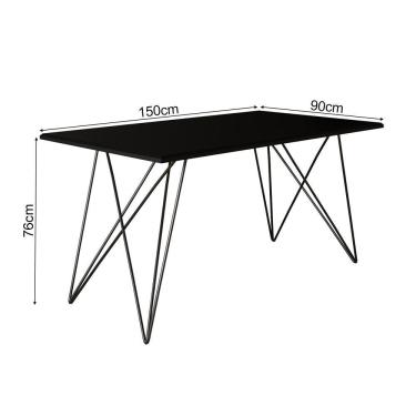 Imagem de Mesa De Jantar Industrial Com 6 Cadeiras Katrina Preto Trama Premium Preto 150 Cm - Preto