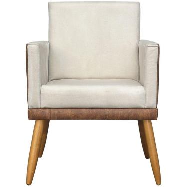 Imagem de Poltrona Decorativa Lis Corino e Pé Palito 30 Cm Castanho - Bege Suede Corino