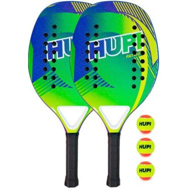 Imagem de Kit 2 Raquetes Beach Tennis HUPI Carbon/Fiberglass Patriot + 3 Bolas d