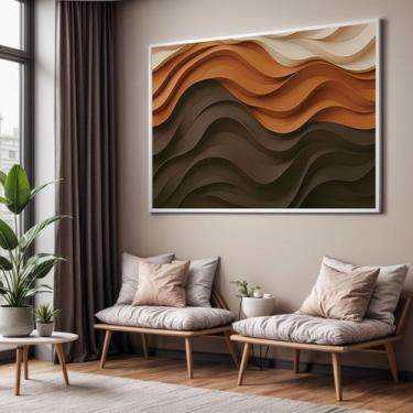 Imagem de Quadros Decorativos com Moldura Marrom Bege Abstrato para Sala Quarto 