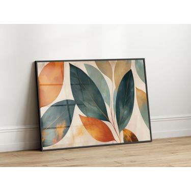 Imagem de Quadros Decorativos com Moldura Acrilico Cristal  Verde Laranja Folhag