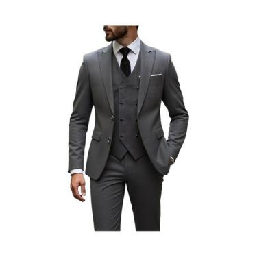 Imagem de Terno Slim Fit De 3 Peças Para Casamento Masculino: Jaqueta, Colete E 
