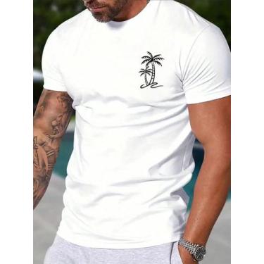 Imagem de Camiseta Unissex Branca Minimalista Estampa Coqueiro Casual - Betinis,