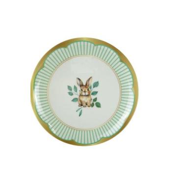 Imagem de Prato Dec Flor Branco C/Verde C/Coelho 20cm - Cromus
