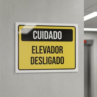 Imagem de Placa Acm Cuidado Elevador Desligado 18X23 - Sinalizo