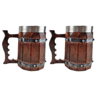 Imagem de Kit 2 Canecas Estilo Barril Viking De Resina 600ml Chopp - Tenda Medie