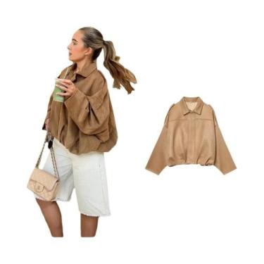 Imagem de Jaqueta Bomber Oversized Verde Martini Para Mulheres, Manga Longa, Cas