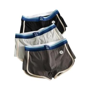 Imagem de Cuecas Boxer Masculinas De Algodão Respirável Em Cores Sólidas, Conjun