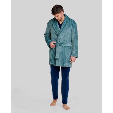 Imagem de Roupão Jacquard Listrado Curto - Lohe, Verde, XG