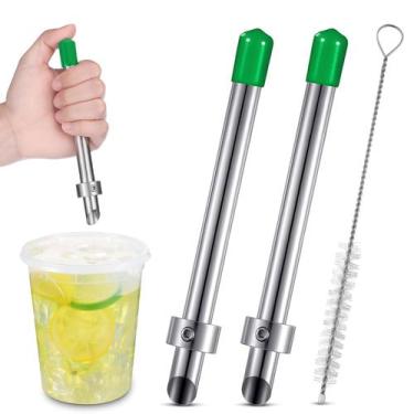 Imagem de Pacote com 2 copos de limonada Straw Puncher Lasnten, verde