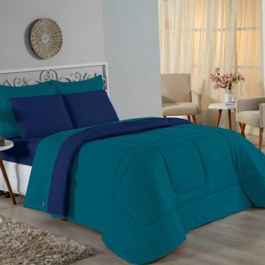 Imagem de Edredom Solteiro Nobre 1 Peça Dupla Face 1,60m X 2,40m Malha 100% Algodão - Petróleo / Azul-marinho