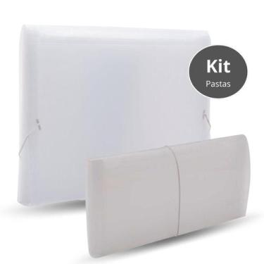 Imagem de Pasta Sanfonada 12 Divisórias Cristal Kit 2 Tamanhos Visor e Elástico 