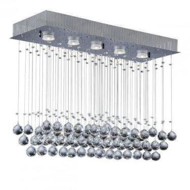 Imagem de Luminária Plafon Sobrepor de Cristais Retangular Ball 5 Lâmpadas Bronz