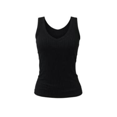 Imagem de Blusa Alcinha Canelada Gola V Básica Feminina Lunender 0475 Preta-Feminino