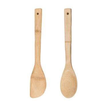 Imagem de Kit Colher E Espátula Bambu Natural Utensílios Cozinha 30 cm - Rio Tij