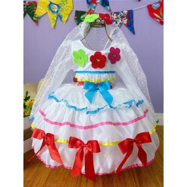 Imagem de Fantasia Infantil Junina Noiva Arraiá para Festas e Eventos - Fabuloso