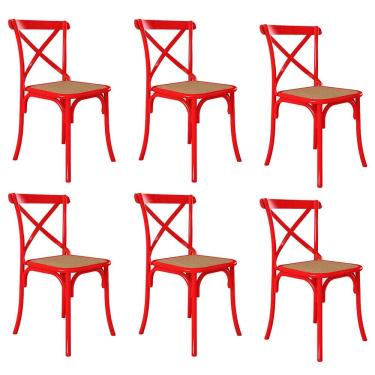 Imagem de Kit 6 Cadeiras Cross Katrina X em Aço para Mesa Sala Cozinha Assento Bege - Vermelho/bege