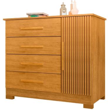 Imagem de Cômoda J&A Móveis Malibu New Montevidéu  com porta ripado 3D, 4 gavetas, larguras 105 c...