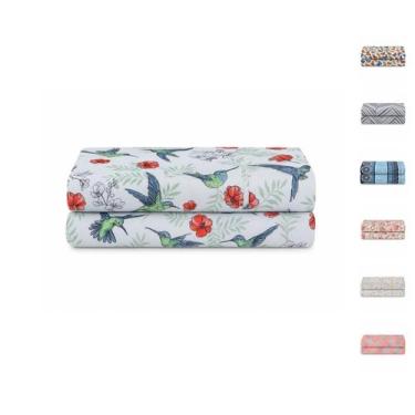 Imagem de Lençol Casal 100% Algodão S/ Elástico Avulso Estampado com Viés Malha 