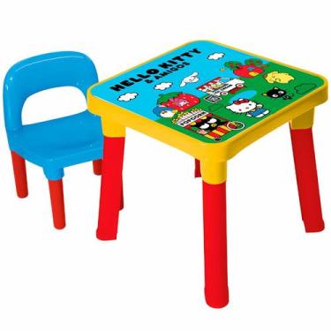 Imagem de Mesinha Infantil Hello Kitty Para Meninas Sanrio Com Cadeira Colorida 