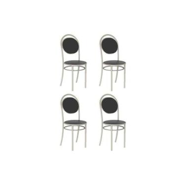 Imagem de Kit 4 Cadeiras Sala Jantar 190 Aço 4 Uni Prata/Courano Preto - Carraro