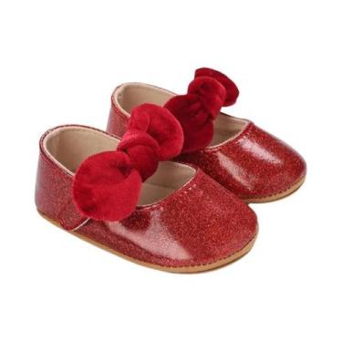 Imagem de Sapatos De Bebê Princesa Com Laço Vermelho, Confortáveis Para Primaver
