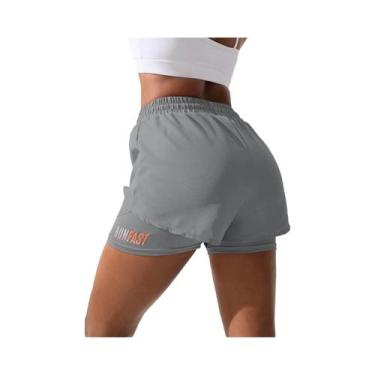 Imagem de Shorts Esportivos Femininos De Dupla Camada Com Cordão E Estampa De Le