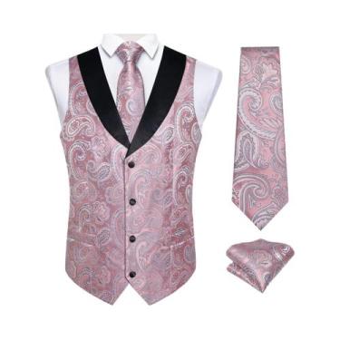 Imagem de Colete De Smoking Masculino Paisley Com Gravata, Lenço De Bolso E Abot
