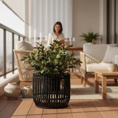 Imagem de Cesto Rattan Preto Decorativo Organizador Multiuso Casa 40cm - Btc