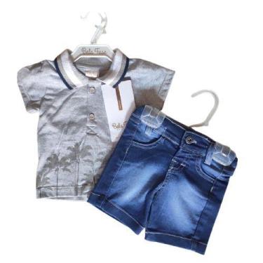 Imagem de Conjunto Masculino Infantil Camiseta Polo Cor Cinza  E Bermuda Jeans M