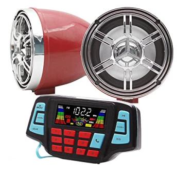Imagem de Alto-falante sem fio Bluetooth à prova de intempéries para motocicleta de 7,6 cm MP3 Player de música, sistema de amplificador de áudio estéreo ATV UTV USB 2.0, micro SD, rádio FM (vermelho e prata)